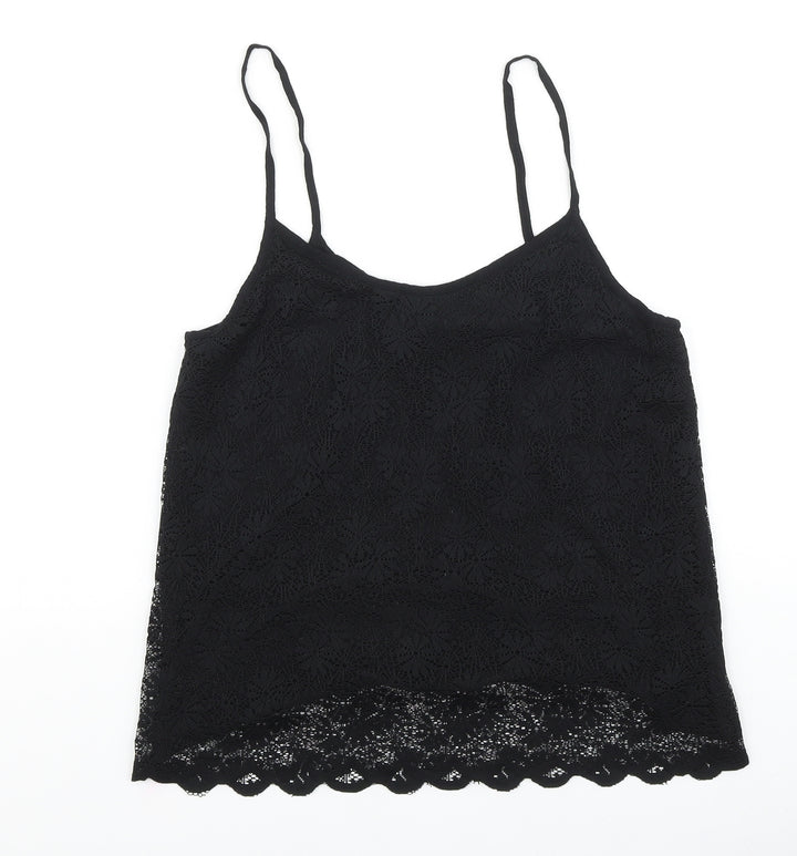 Topshop Womens Black Viscose Basic Tank Size 10 Round Neck