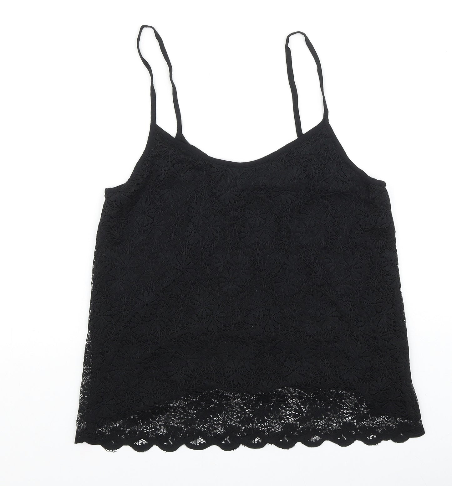 Topshop Womens Black Viscose Basic Tank Size 10 Round Neck