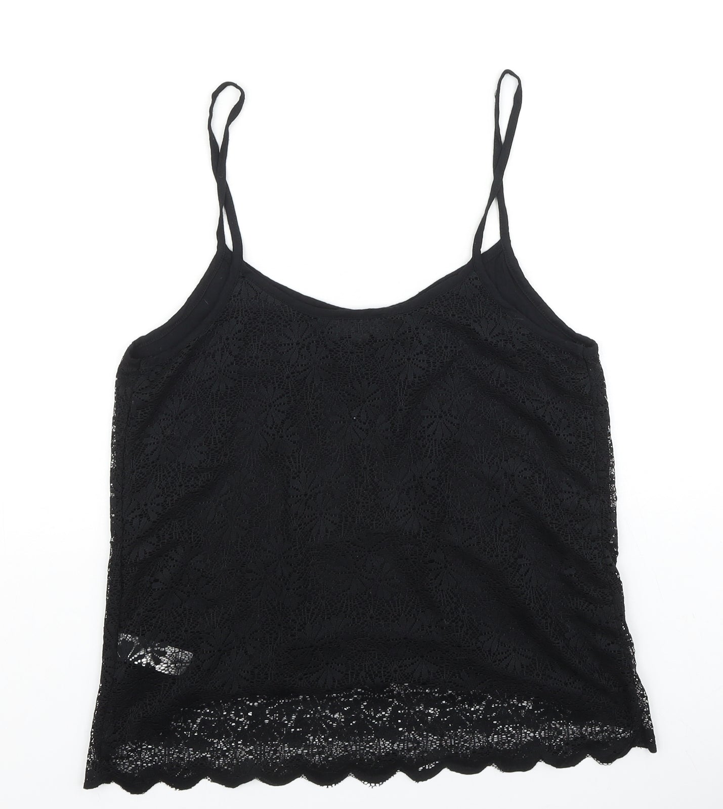 Topshop Womens Black Viscose Basic Tank Size 10 Round Neck