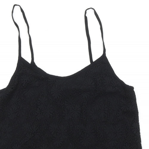 Topshop Womens Black Viscose Basic Tank Size 10 Round Neck