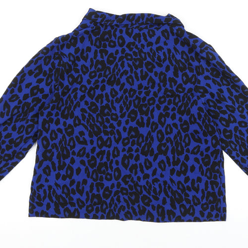 New Look Womens Blue Animal Print Polyester Basic Button-Up Size 10 Collared - Leopard print
