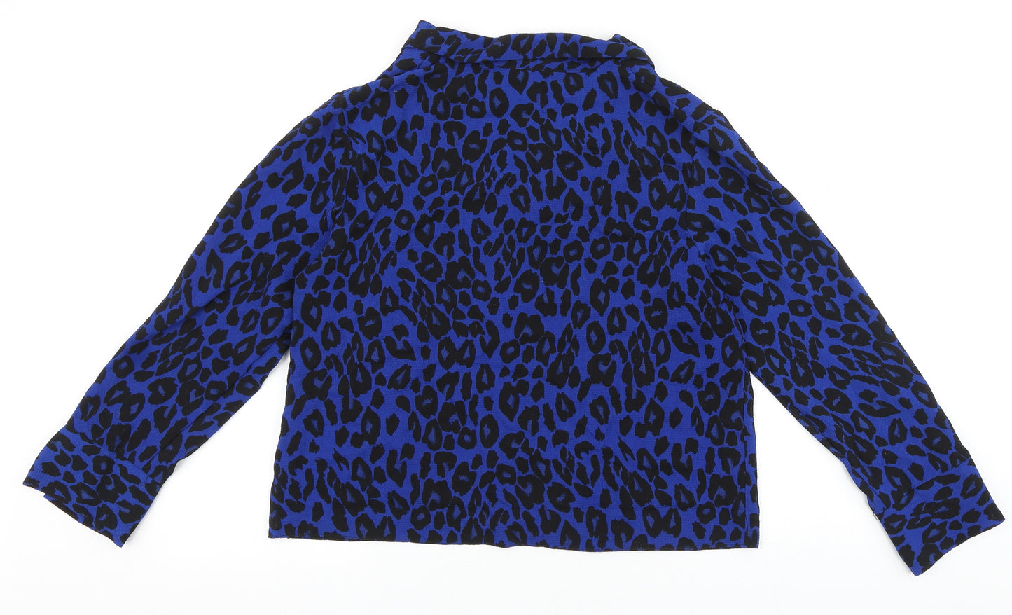 New Look Womens Blue Animal Print Polyester Basic Button-Up Size 10 Collared - Leopard print