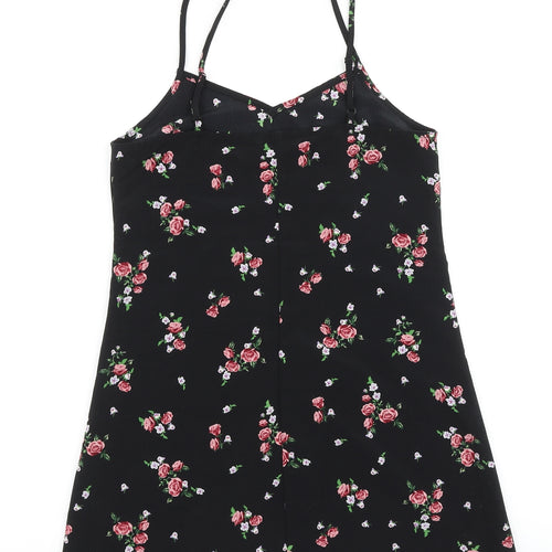 H&M Womens Black Floral Polyester Tank Dress Size 4 V-Neck Pullover