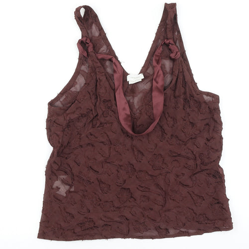 CARACTERE Womens Brown Polyester Basic Blouse Size 12 V-Neck