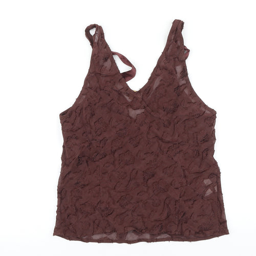 CARACTERE Womens Brown Polyester Basic Blouse Size 12 V-Neck