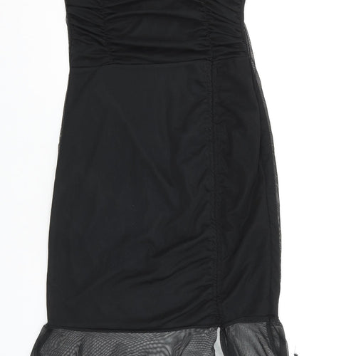 PRETTYLITTLETHING Womens Black Polyester Ball Gown Size 10 Off the Shoulder Tie