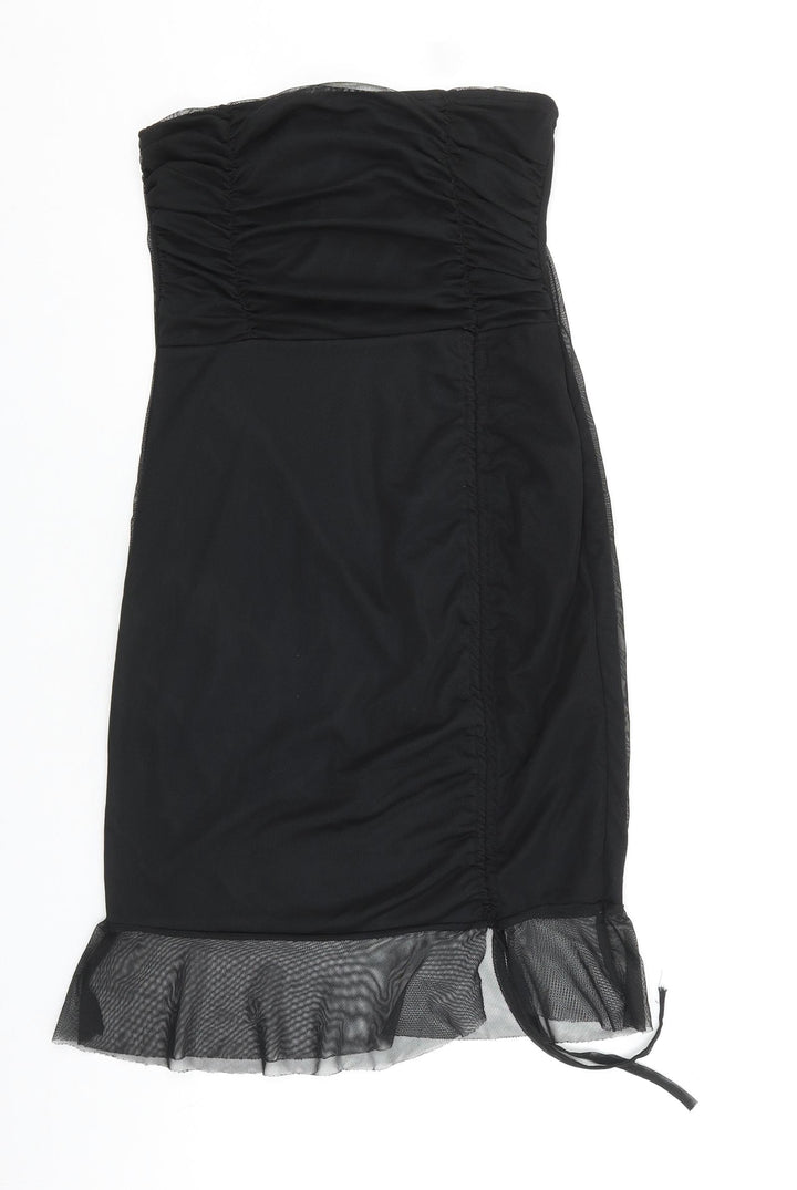 PRETTYLITTLETHING Womens Black Polyester Ball Gown Size 10 Off the Shoulder Tie