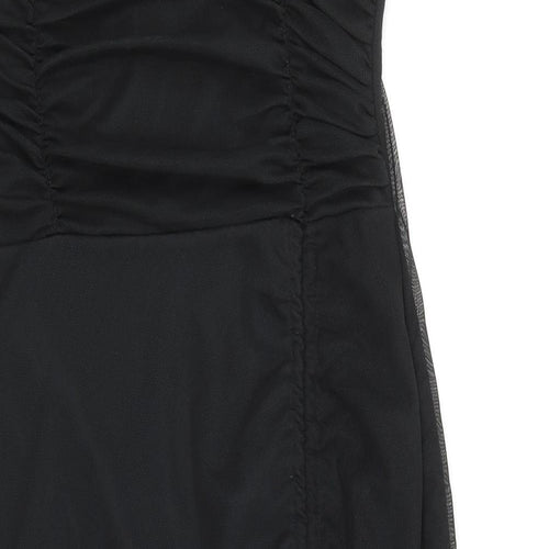 PRETTYLITTLETHING Womens Black Polyester Ball Gown Size 10 Off the Shoulder Tie
