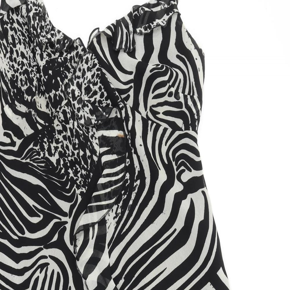 Marks and Spencer Womens Black Animal Print Polyester Tank Dress Size 18 V-Neck Pullover - Leopard Zebra Pattern