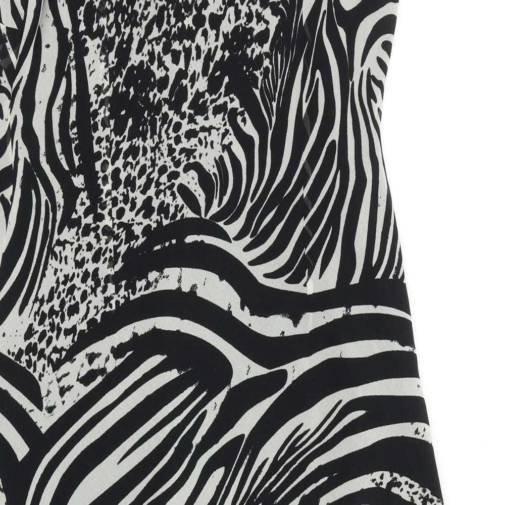 Marks and Spencer Womens Black Animal Print Polyester Tank Dress Size 18 V-Neck Pullover - Leopard Zebra Pattern