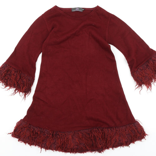FNUC Womens Red Acrylic A-Line Size M Round Neck Pullover