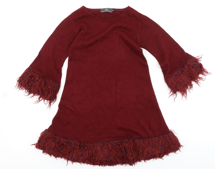 FNUC Womens Red Acrylic A-Line Size M Round Neck Pullover