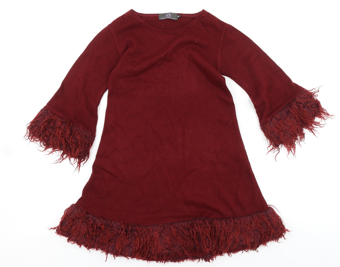 FNUC Womens Red Acrylic A-Line Size M Round Neck Pullover