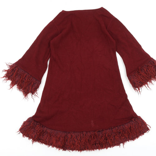 FNUC Womens Red Acrylic A-Line Size M Round Neck Pullover