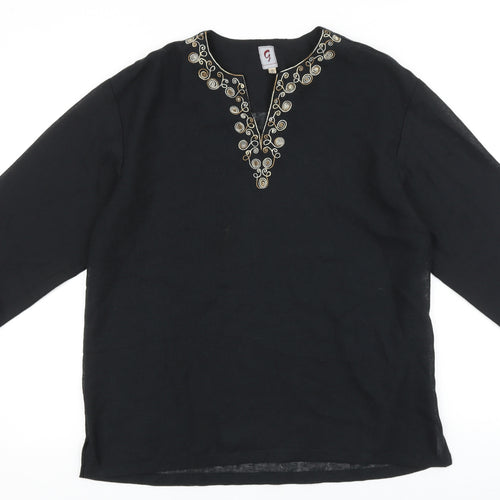 Preworn Womens Black Polyester Basic Blouse Size L V-Neck