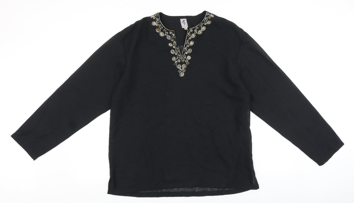 Preworn Womens Black Polyester Basic Blouse Size L V-Neck