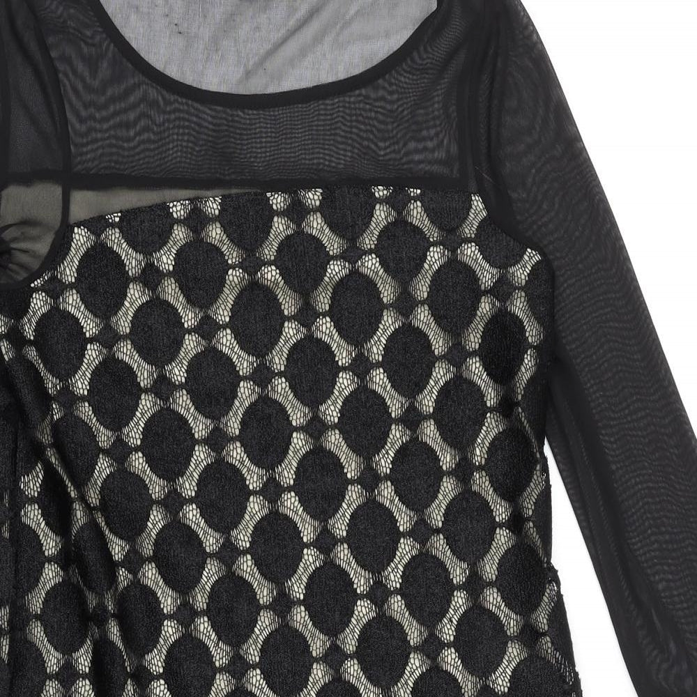 Wallis Womens Black Geometric Polyester Shift Size 8 Scoop Neck Pullover