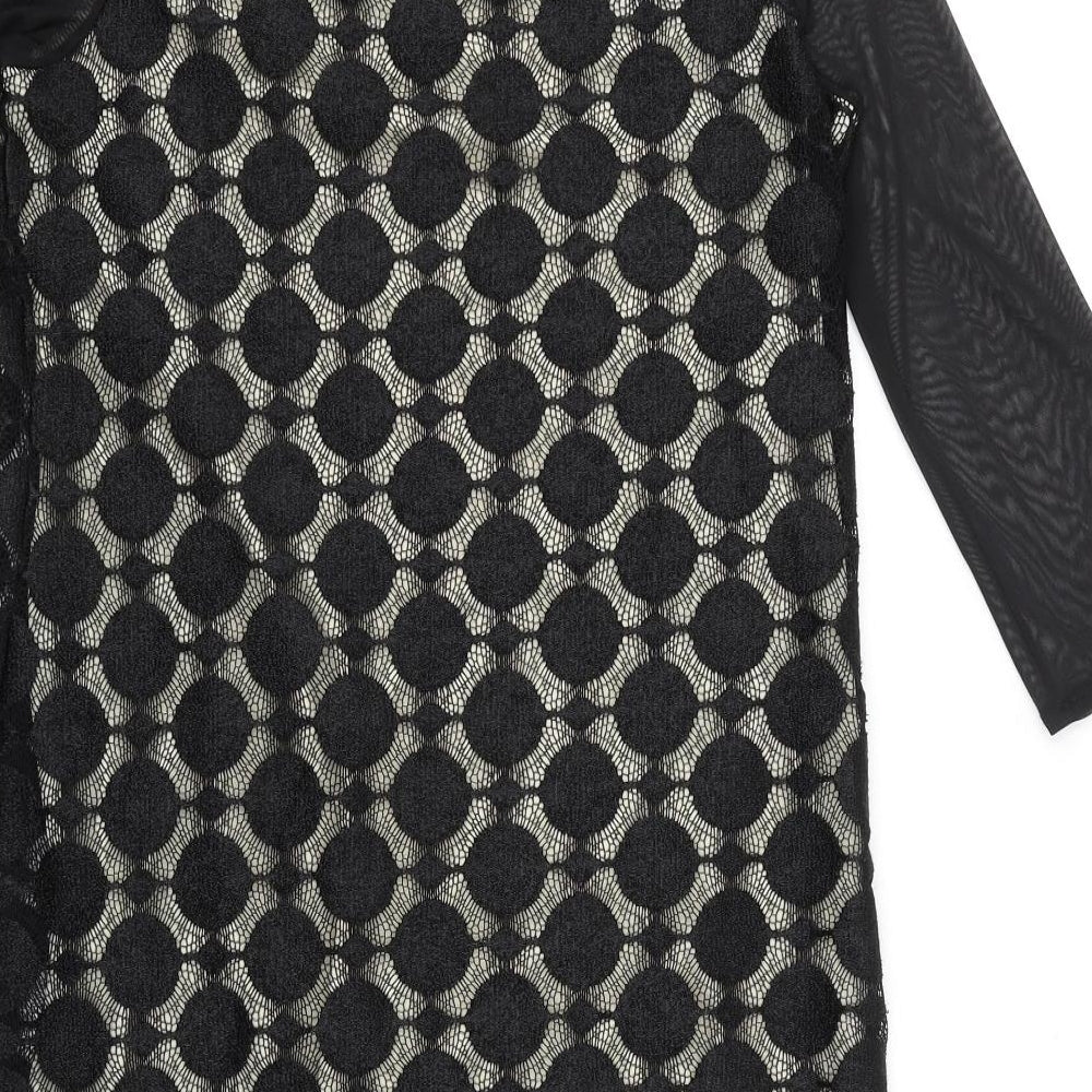 Wallis Womens Black Geometric Polyester Shift Size 8 Scoop Neck Pullover