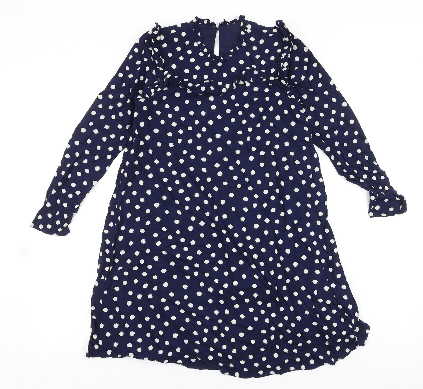 George Girls Blue Polka Dot Viscose Shift Size 10-11 Years Round Neck Button