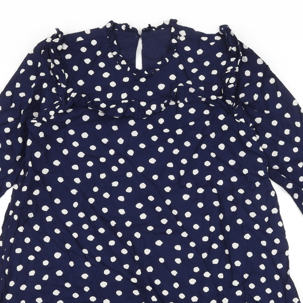George Girls Blue Polka Dot Viscose Shift Size 10-11 Years Round Neck Button