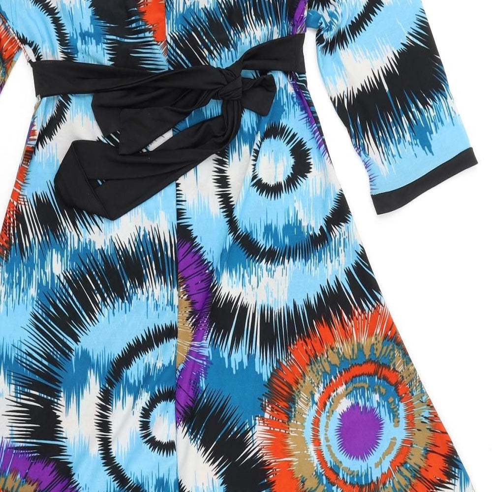 India Boutique Womens Multicoloured Geometric Viscose Fit & Flare Size S V-Neck Tie