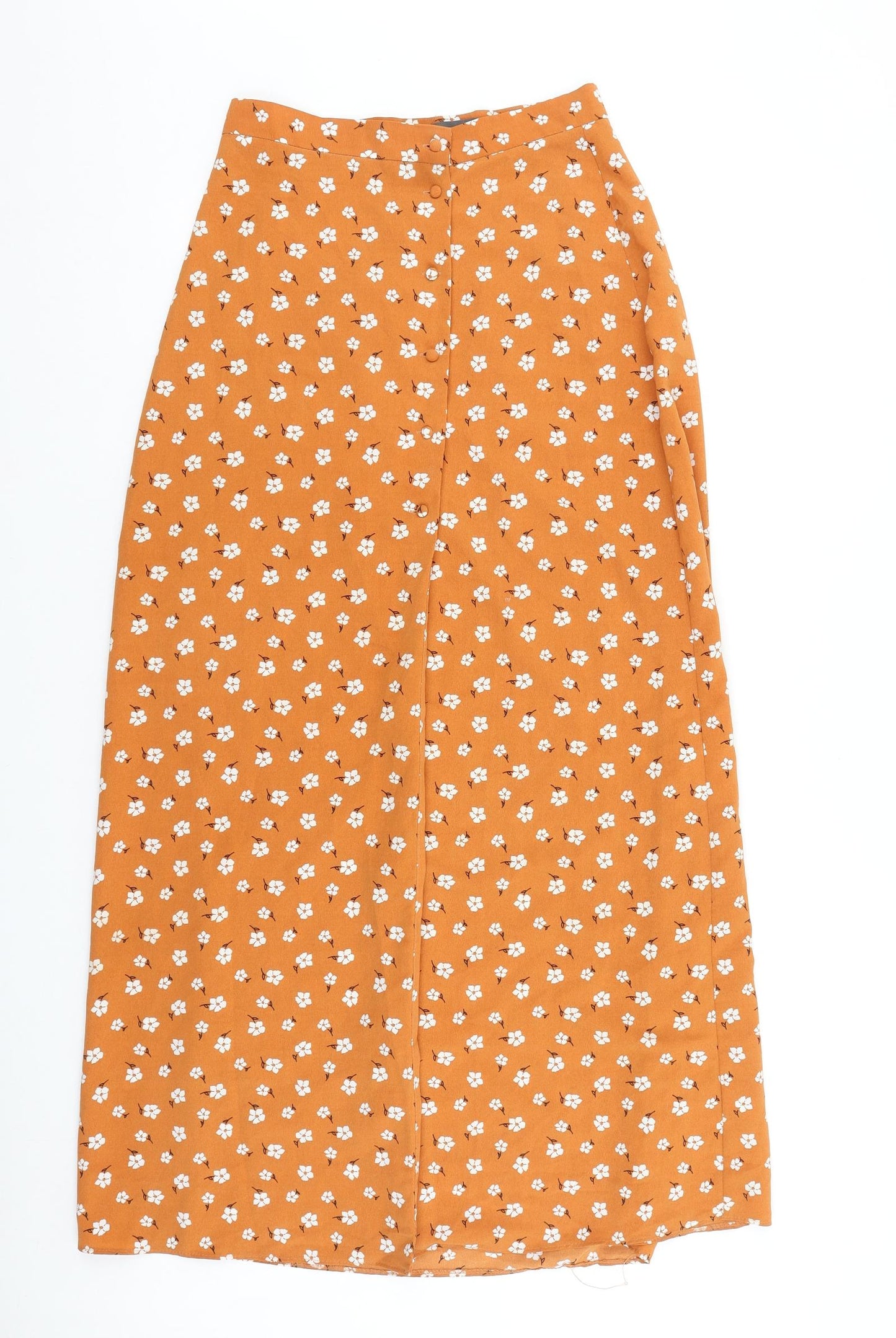 Primark Womens Orange Floral Polyester Straight & Pencil Skirt Size 6 Button