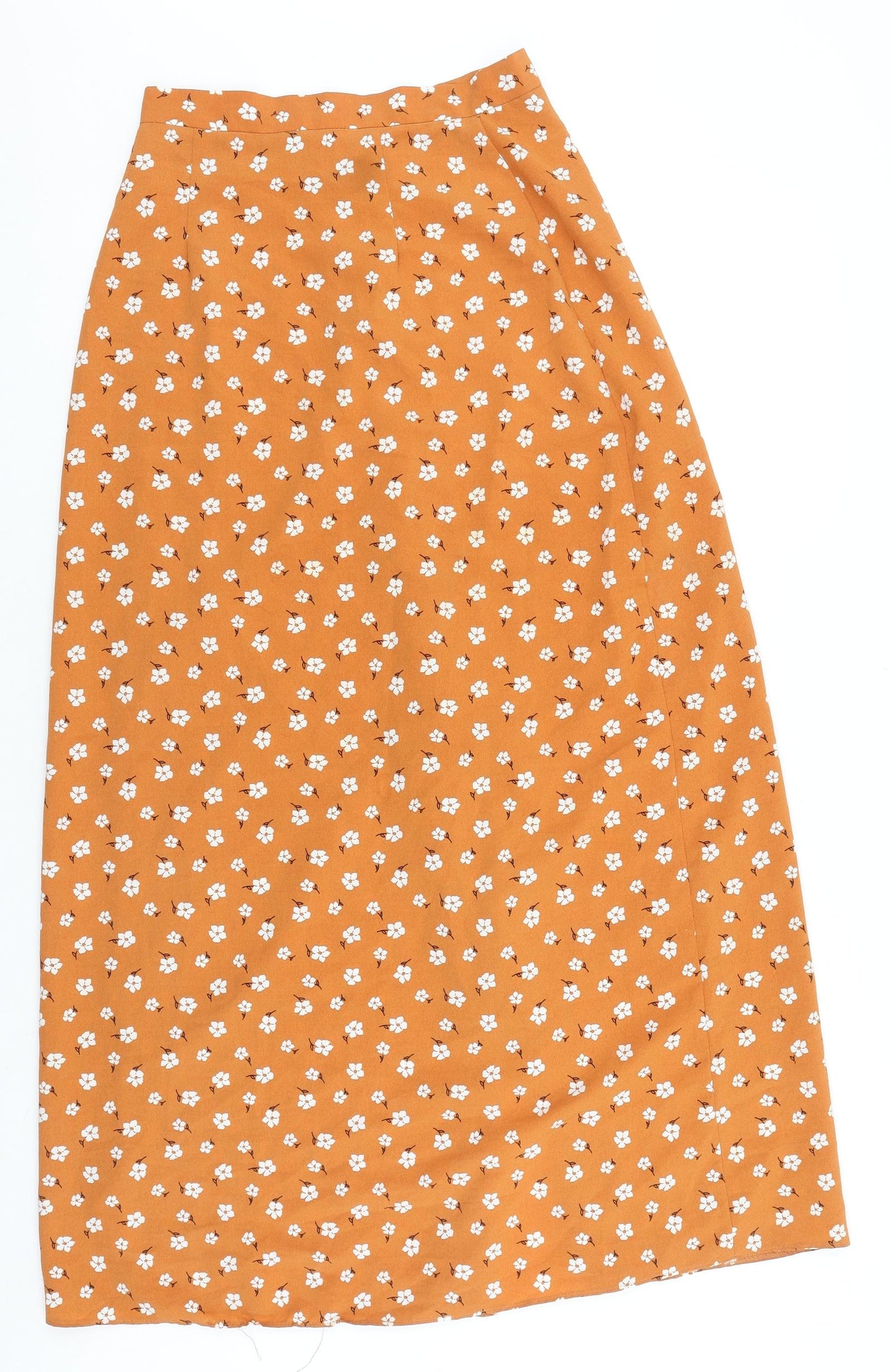 Primark Womens Orange Floral Polyester Straight & Pencil Skirt Size 6 Button