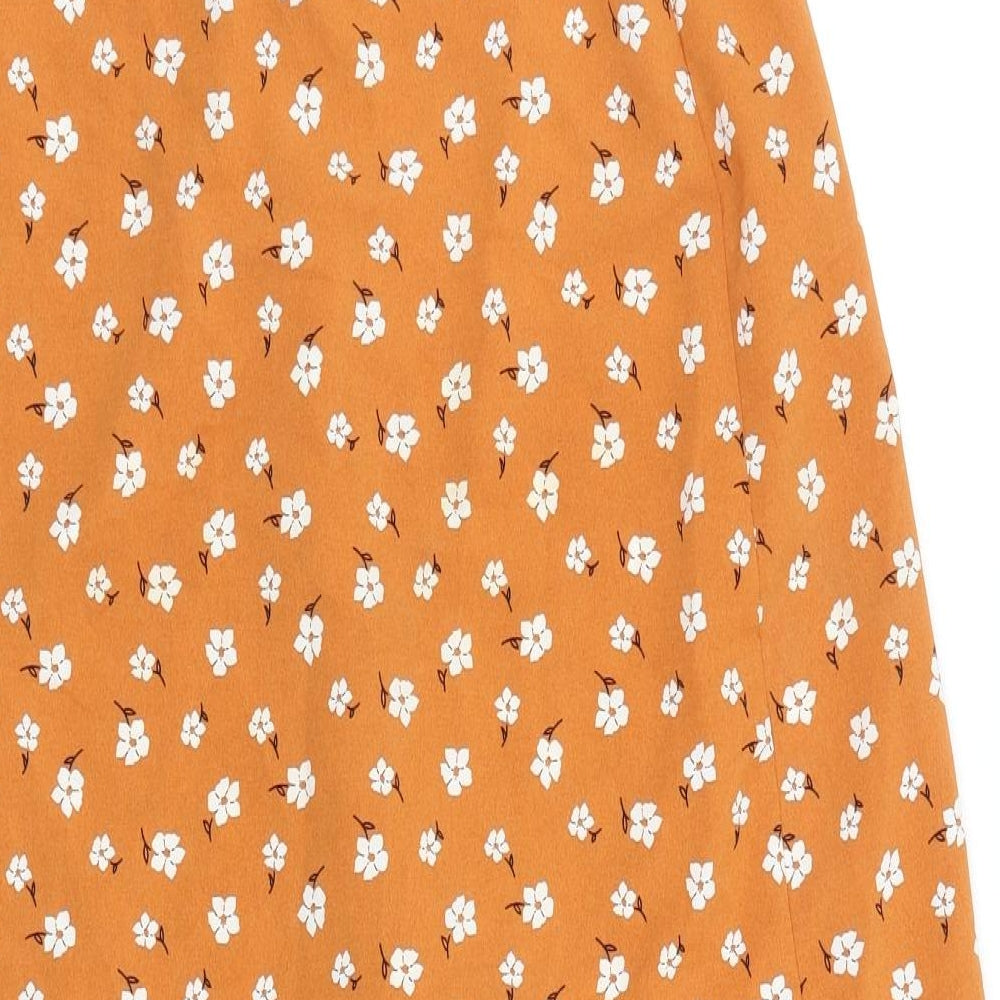 Primark Womens Orange Floral Polyester Straight & Pencil Skirt Size 6 Button
