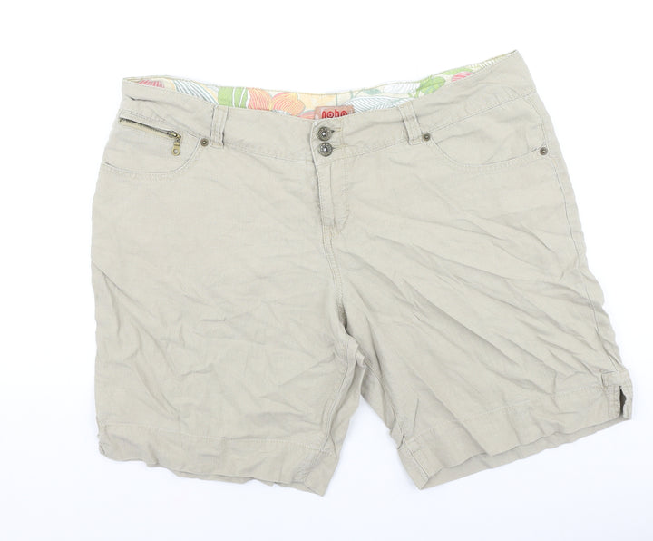Nobo Womens Beige Linen Chino Shorts Size 38 in L9 in Regular Button