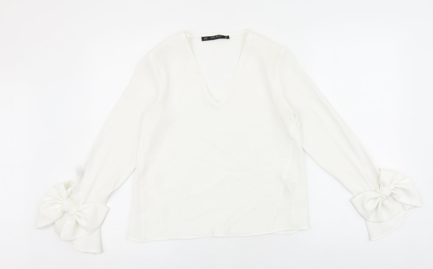 Zara Womens White Polyester Basic Blouse Size XS V-Neck