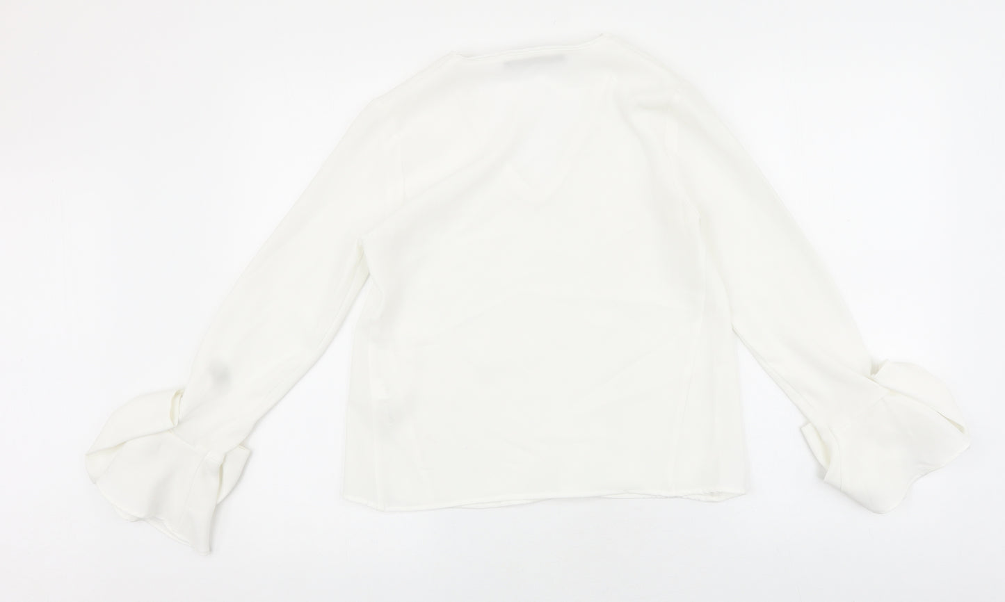 Zara Womens White Polyester Basic Blouse Size XS V-Neck