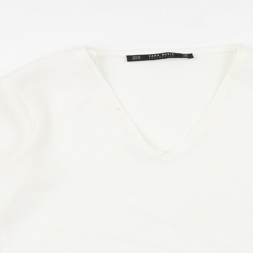 Zara Womens White Polyester Basic Blouse Size XS V-Neck