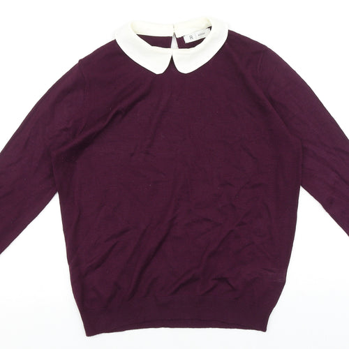 R Edition Womens Purple Collared Cotton Pullover Jumper Size S