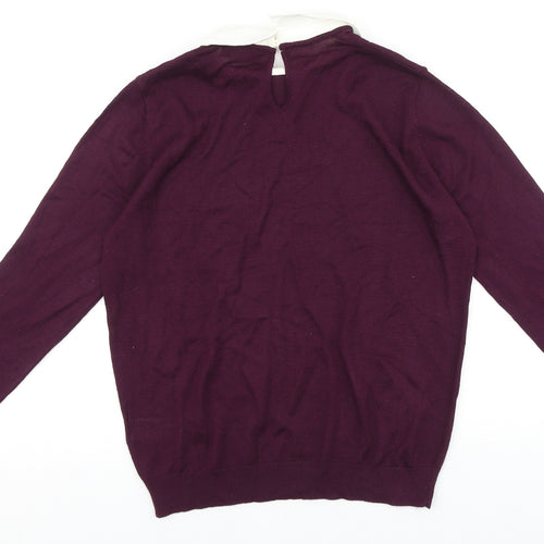 R Edition Womens Purple Collared Cotton Pullover Jumper Size S