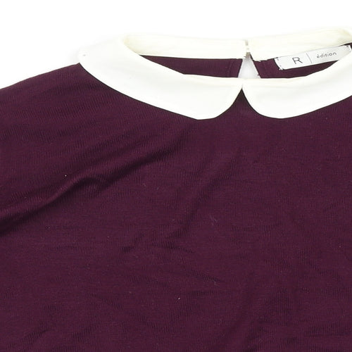 R Edition Womens Purple Collared Cotton Pullover Jumper Size S
