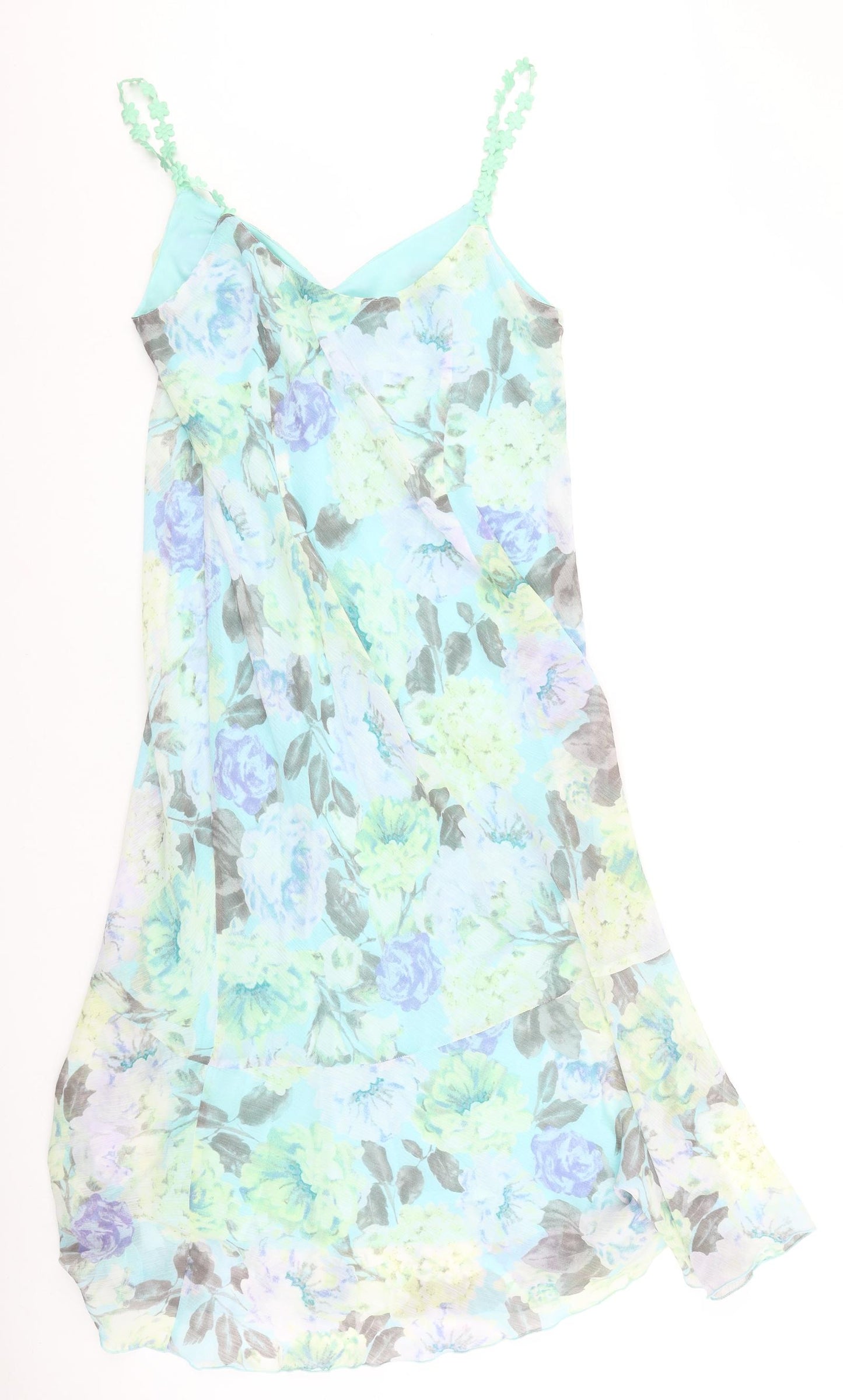 Bonmarché Womens Green Geometric Polyester A-Line Size 14 V-Neck Pullover