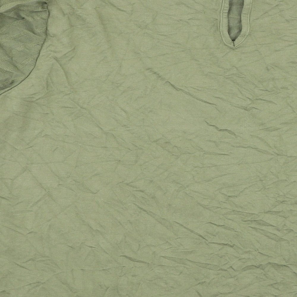 Marks and Spencer Womens Green Striped Polyester Basic T-Shirt Size 14 Boat Neck - Puff Sleeve