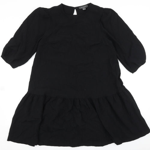 Primark Womens Black Polyester Shift Size 6 Round Neck Button