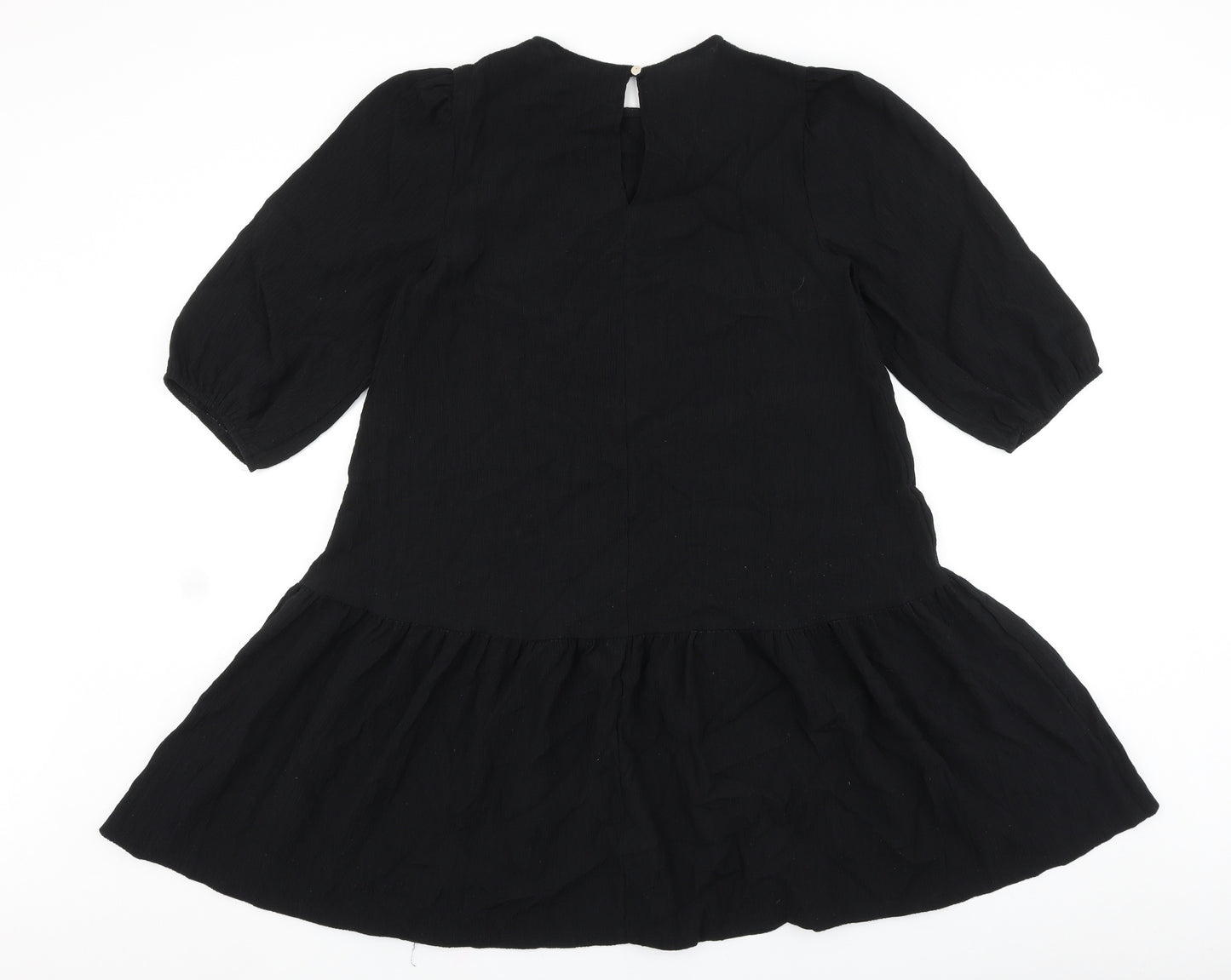 Primark Womens Black Polyester Shift Size 6 Round Neck Button