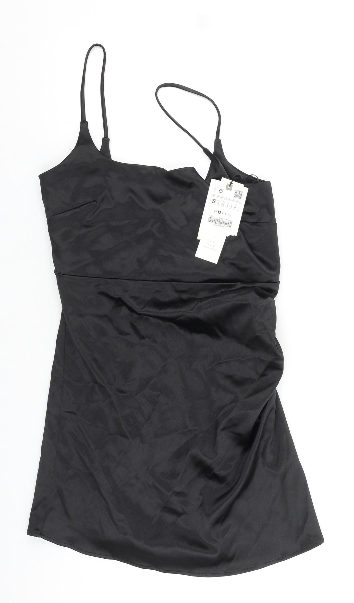 Zara Womens Black Polyester Slip Dress Size S Square Neck Zip