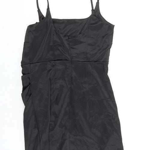 Zara Womens Black Polyester Slip Dress Size S Square Neck Zip