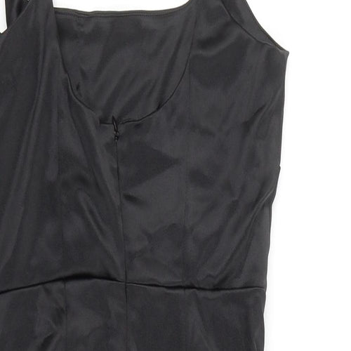 Zara Womens Black Polyester Slip Dress Size S Square Neck Zip