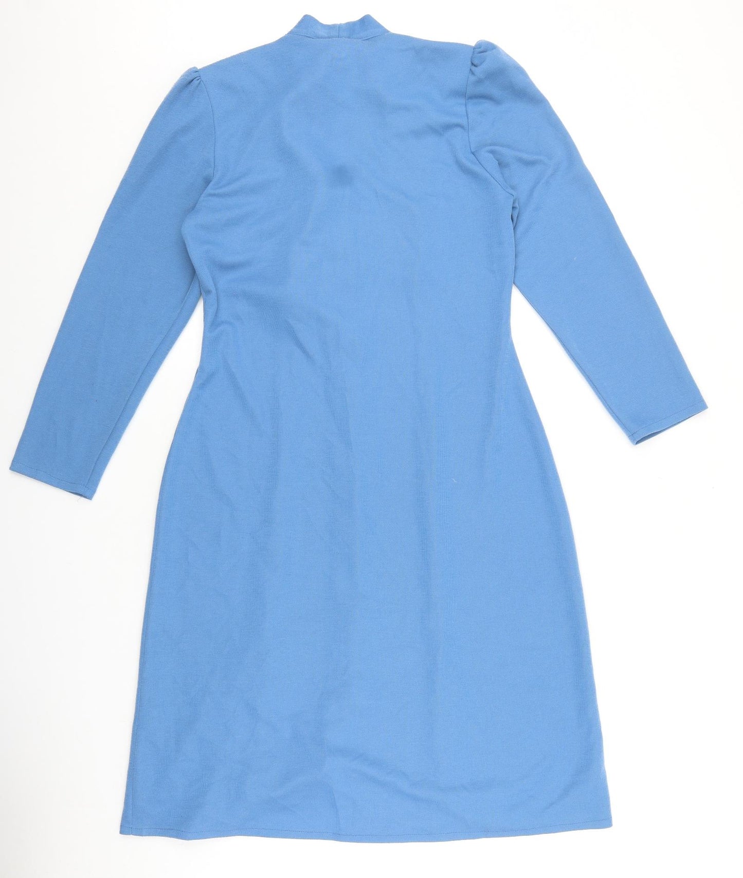 Daxon Womens Blue Viscose A-Line Size 12 V-Neck Button - Belt Inlcuded