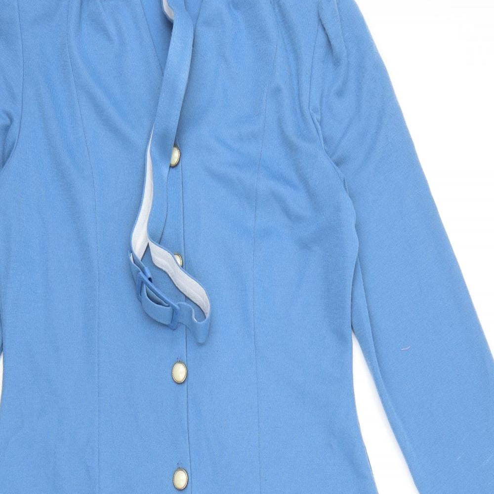 Daxon Womens Blue Viscose A-Line Size 12 V-Neck Button - Belt Inlcuded