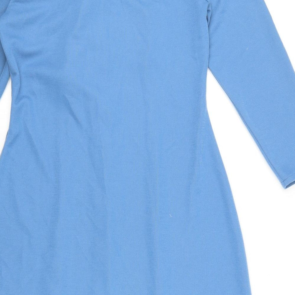 Daxon Womens Blue Viscose A-Line Size 12 V-Neck Button - Belt Inlcuded