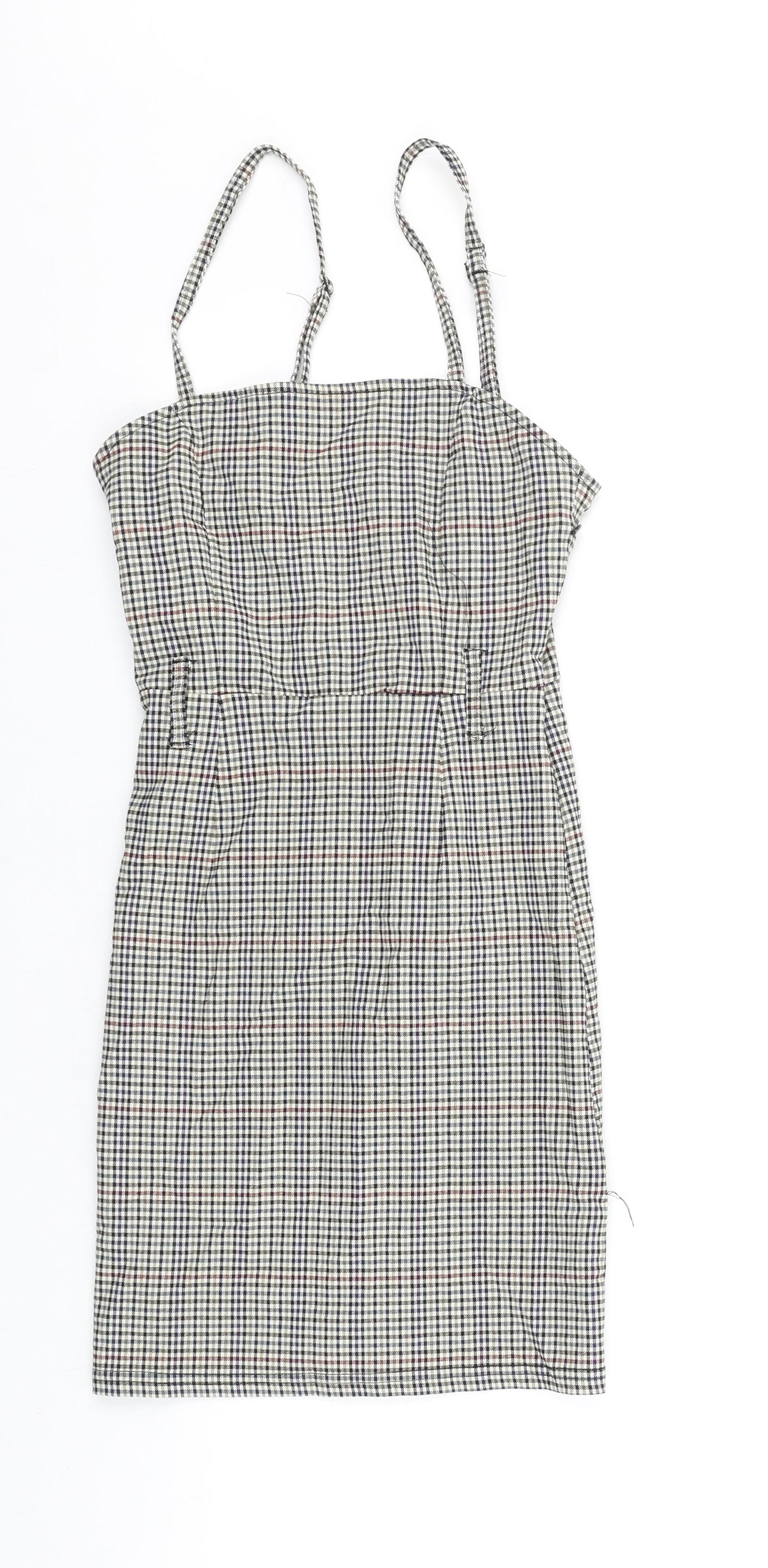 Jennyfer Womens Multicoloured Plaid Polyester Pinafore/Dungaree Dress Size XS Square Neck Zip