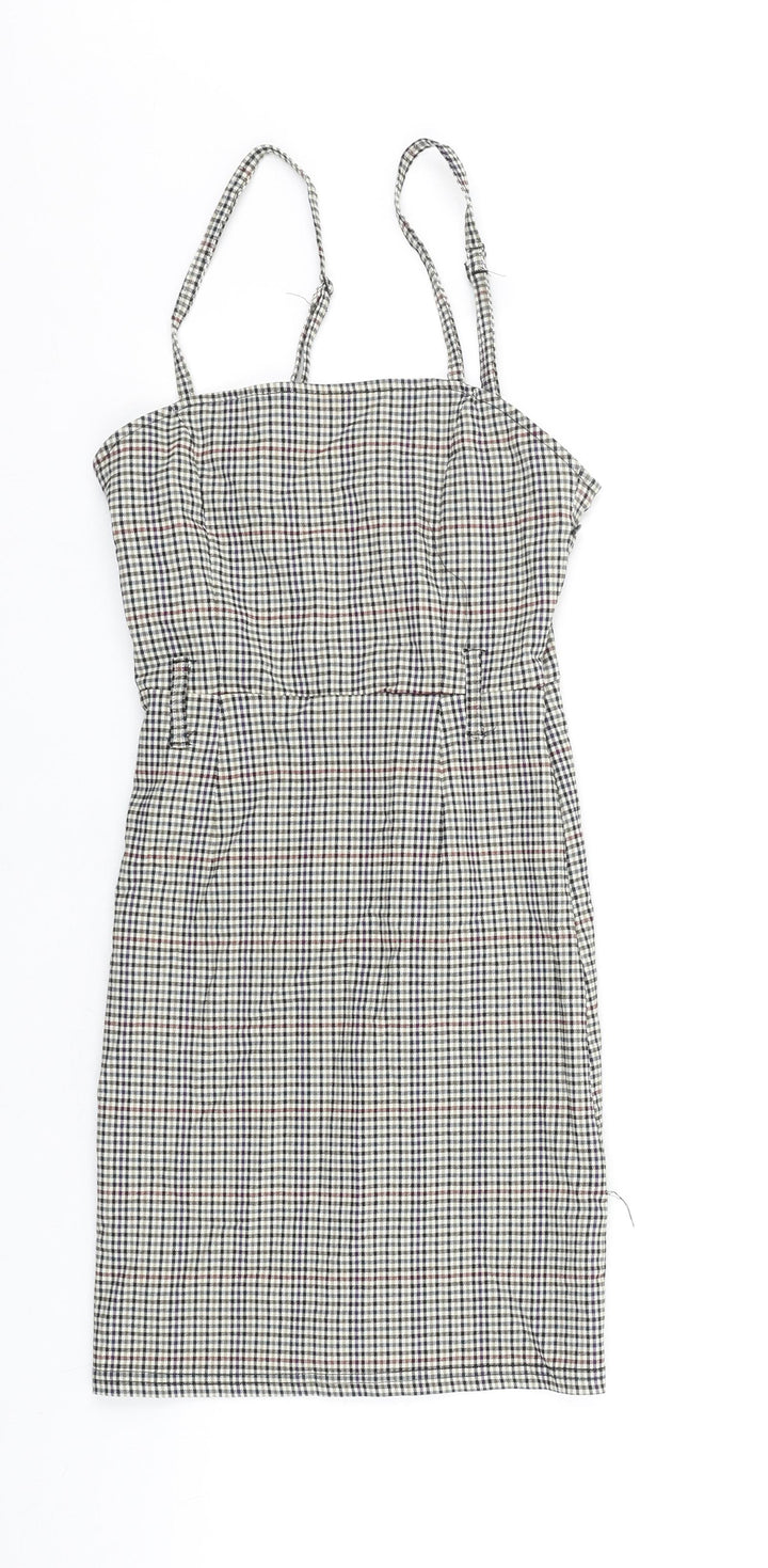Jennyfer Womens Multicoloured Plaid Polyester Pinafore/Dungaree Dress Size XS Square Neck Zip