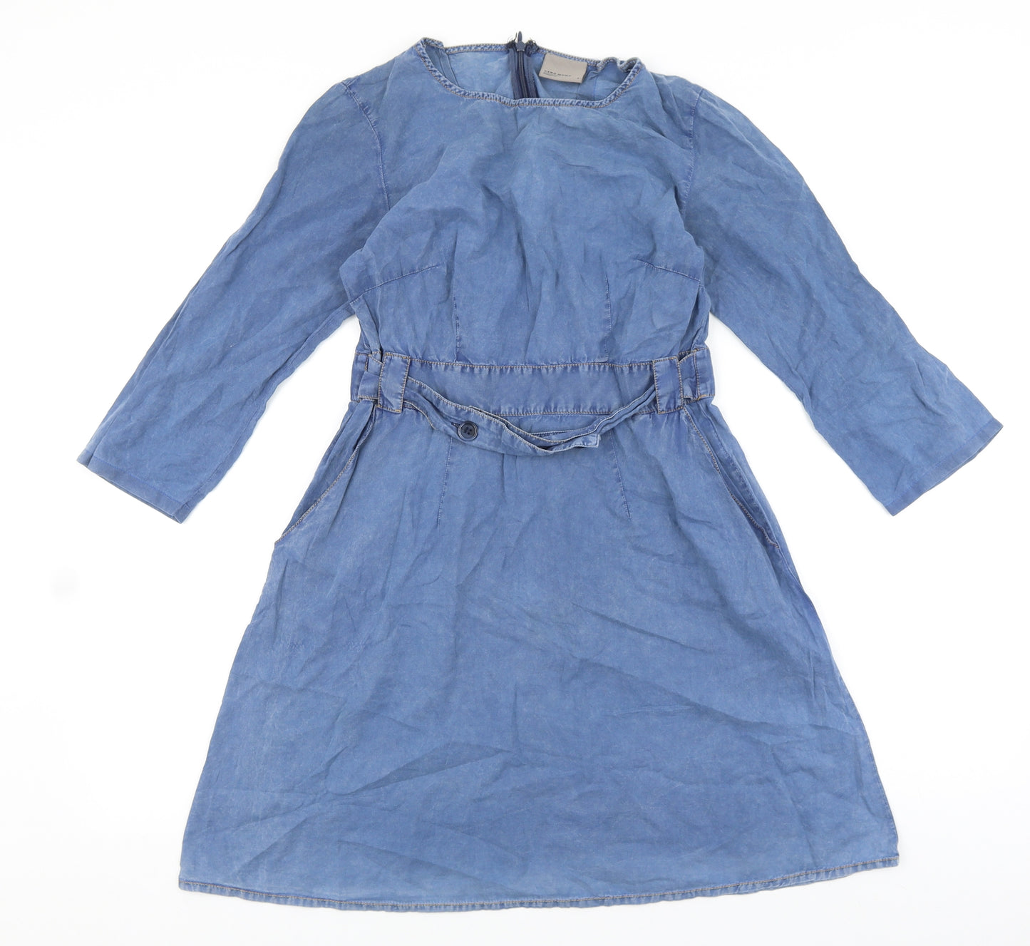 Vera Moda Womens Blue 100% Cotton Fit & Flare Size S Round Neck Tie