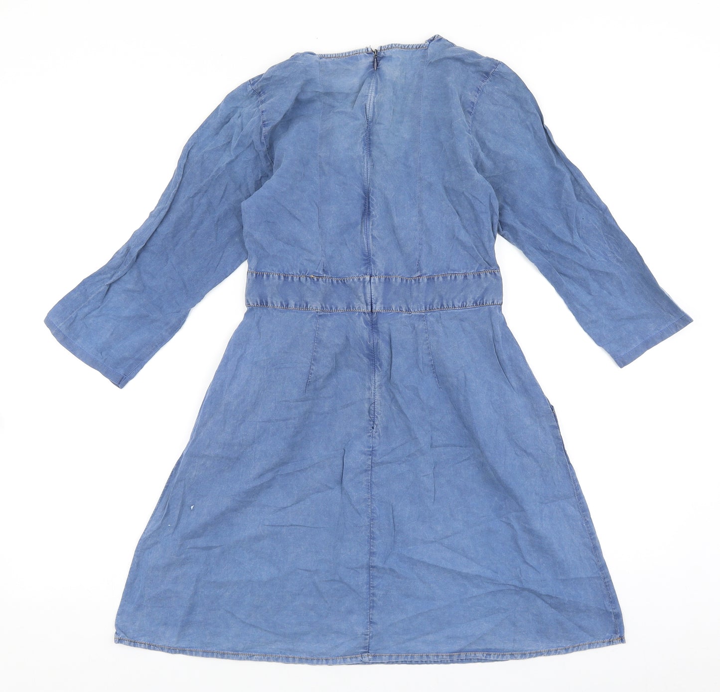Vera Moda Womens Blue 100% Cotton Fit & Flare Size S Round Neck Tie