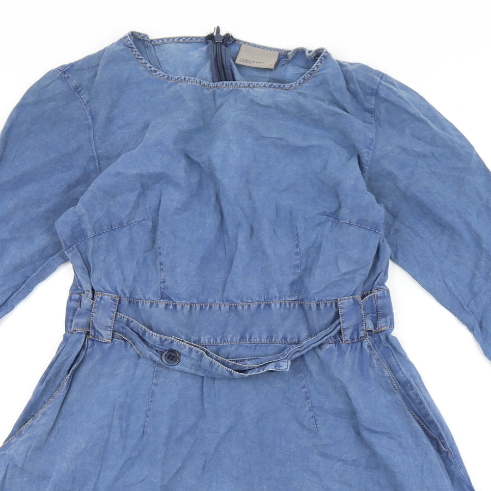 Vera Moda Womens Blue 100% Cotton Fit & Flare Size S Round Neck Tie
